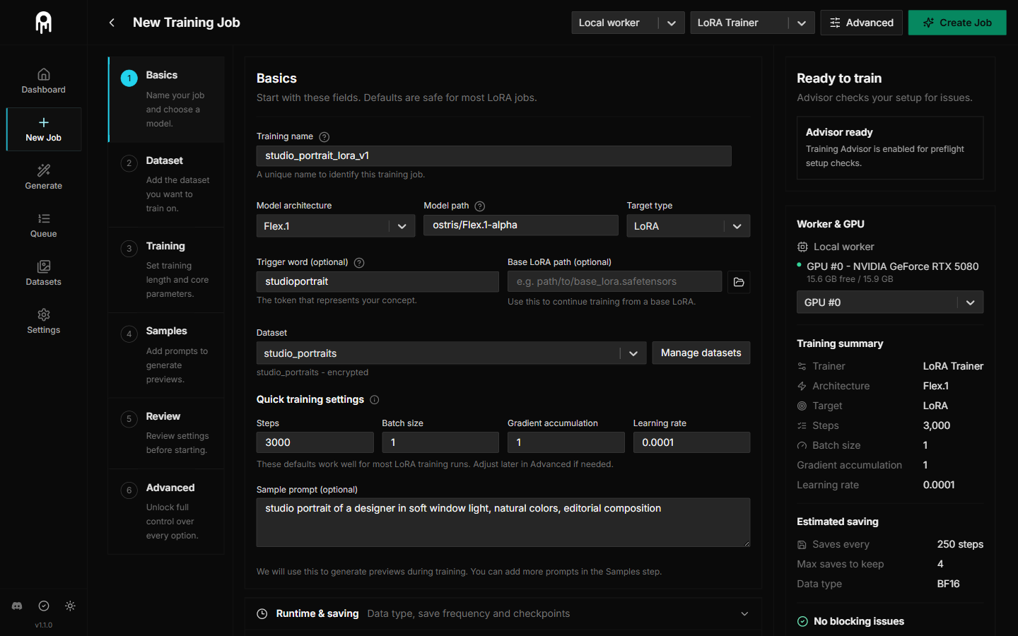 AITK Studio new training job interface